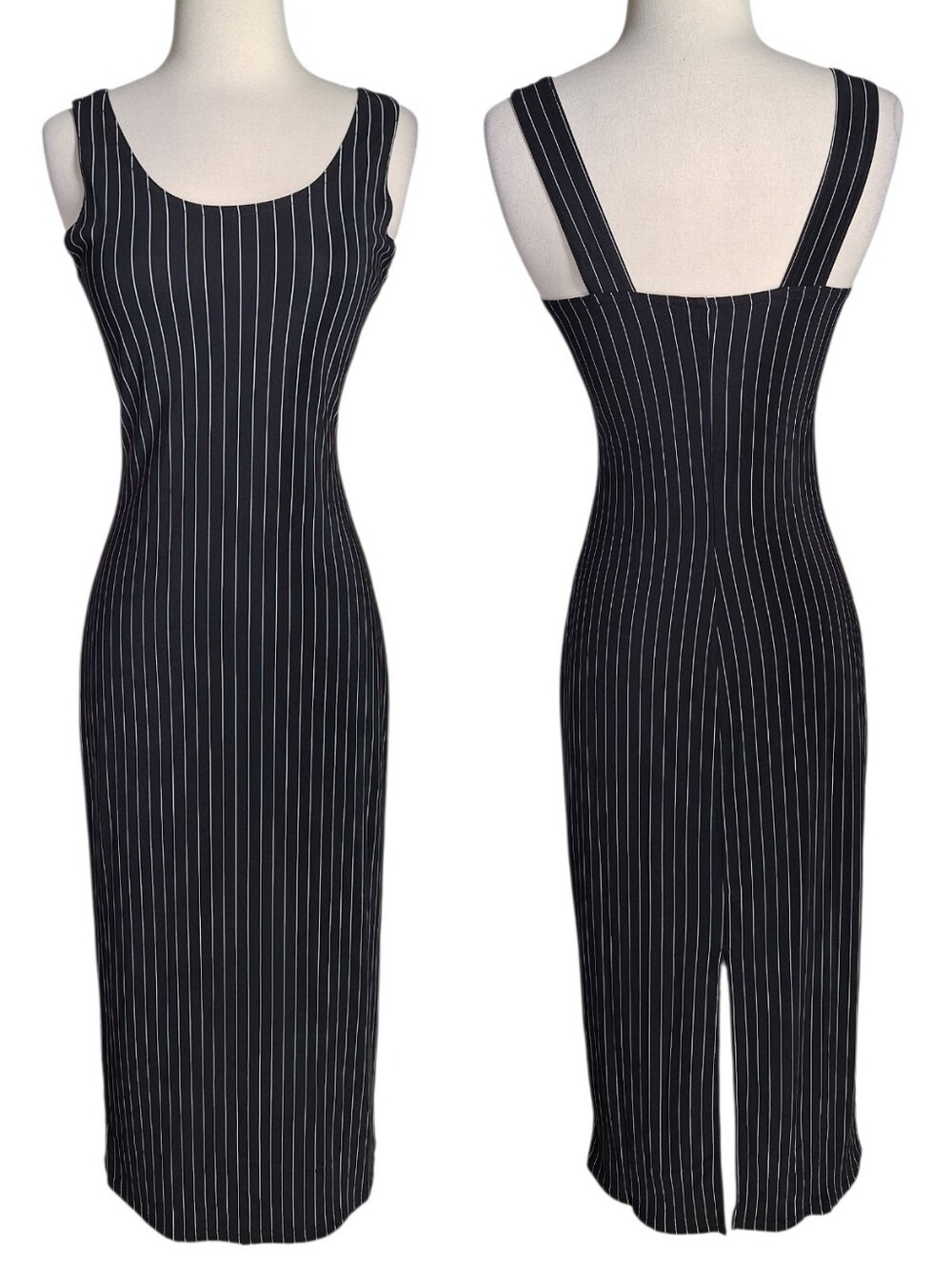 Vintage 90s Pin Stripe Bodycon Maxi Dress S Office Siren Grunge Whimsigoth Goth